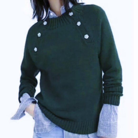 J. Crew Sweaters - J. Crew Jeweled Button Shoulder Crewneck Lambswool Rib Knit Sweater Sz S - NWOT